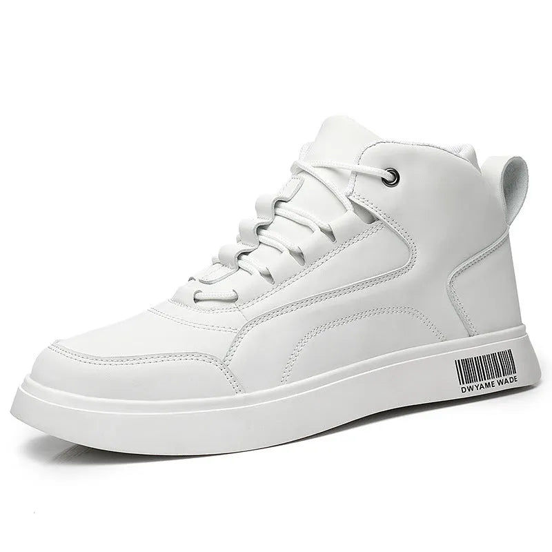 Men's white low-heel casual lace-up shoes with round toe and rubber sole.