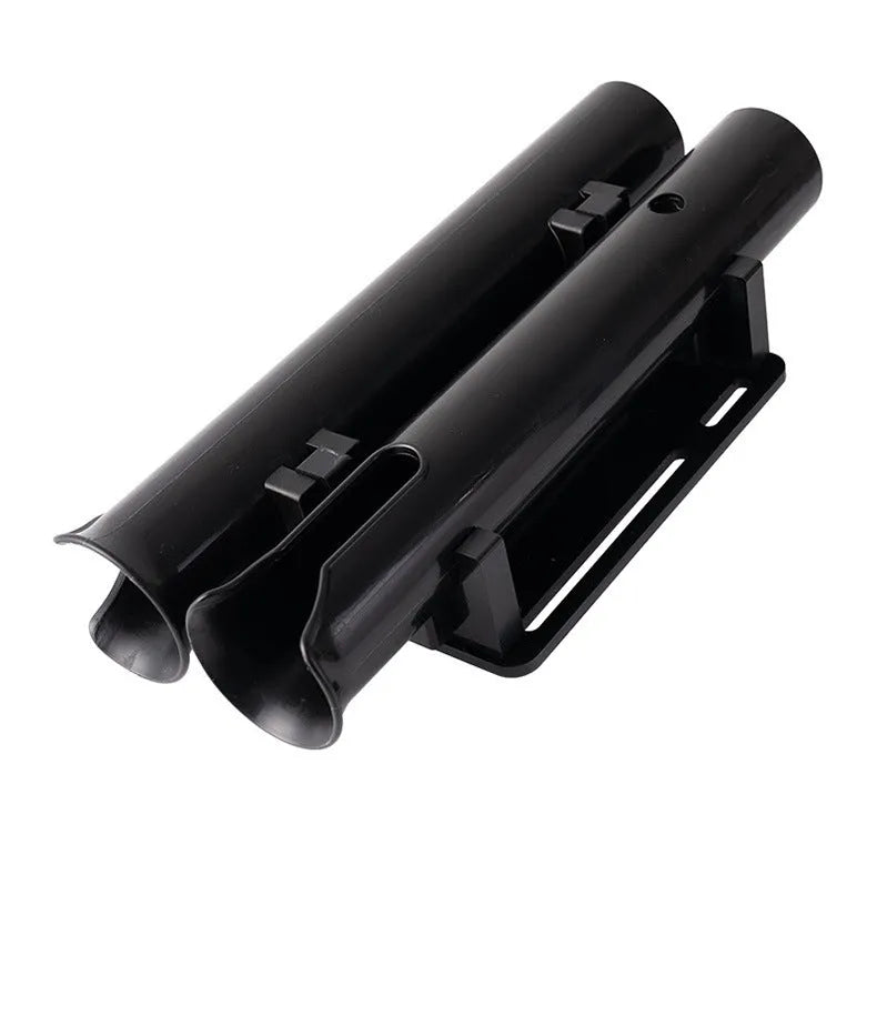 Carbon fibre fishing rod rack with pipe clamp for motorcycle and bicycle attachment
