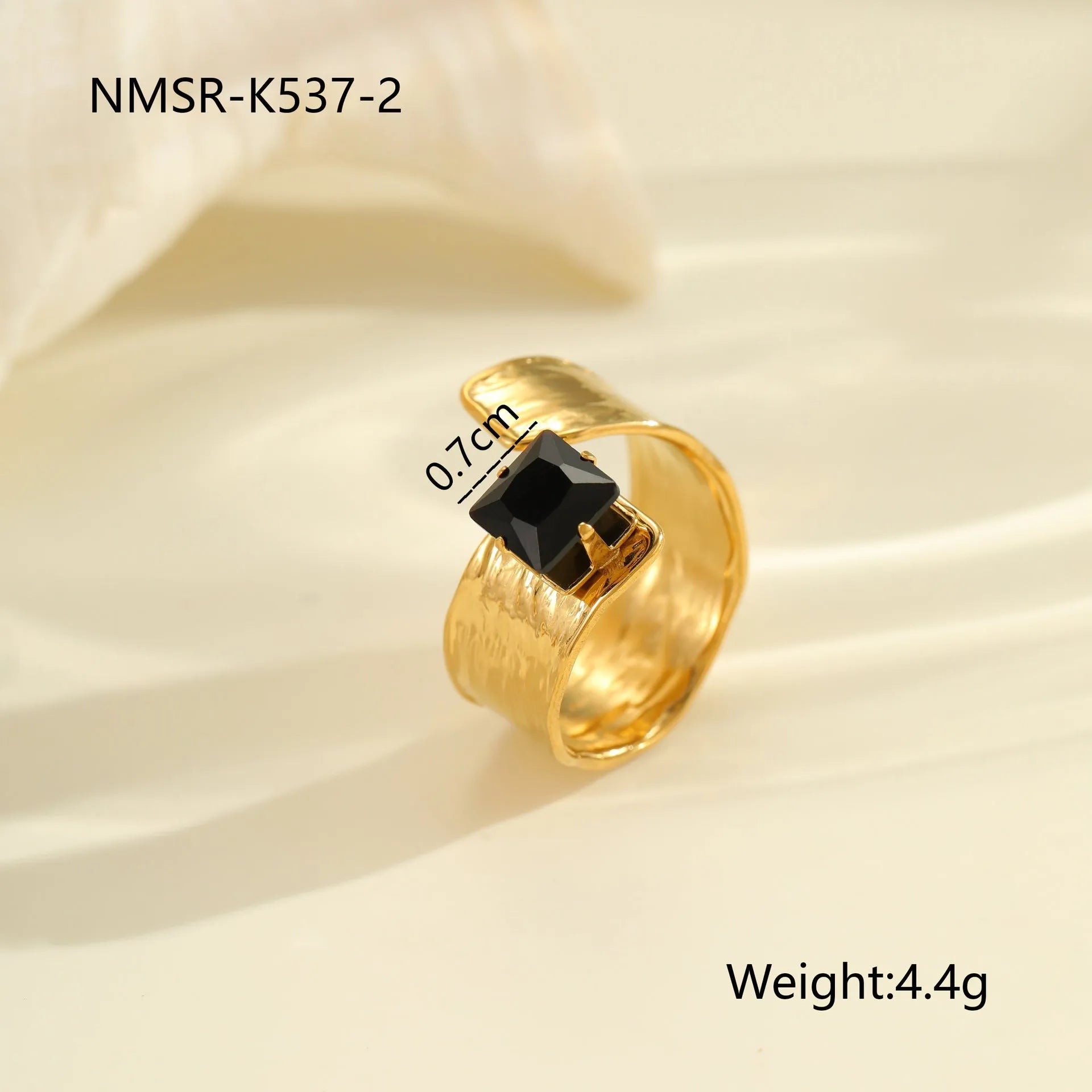 Geometric open mouth stainless steel ring with zircon stones and electroplated finish