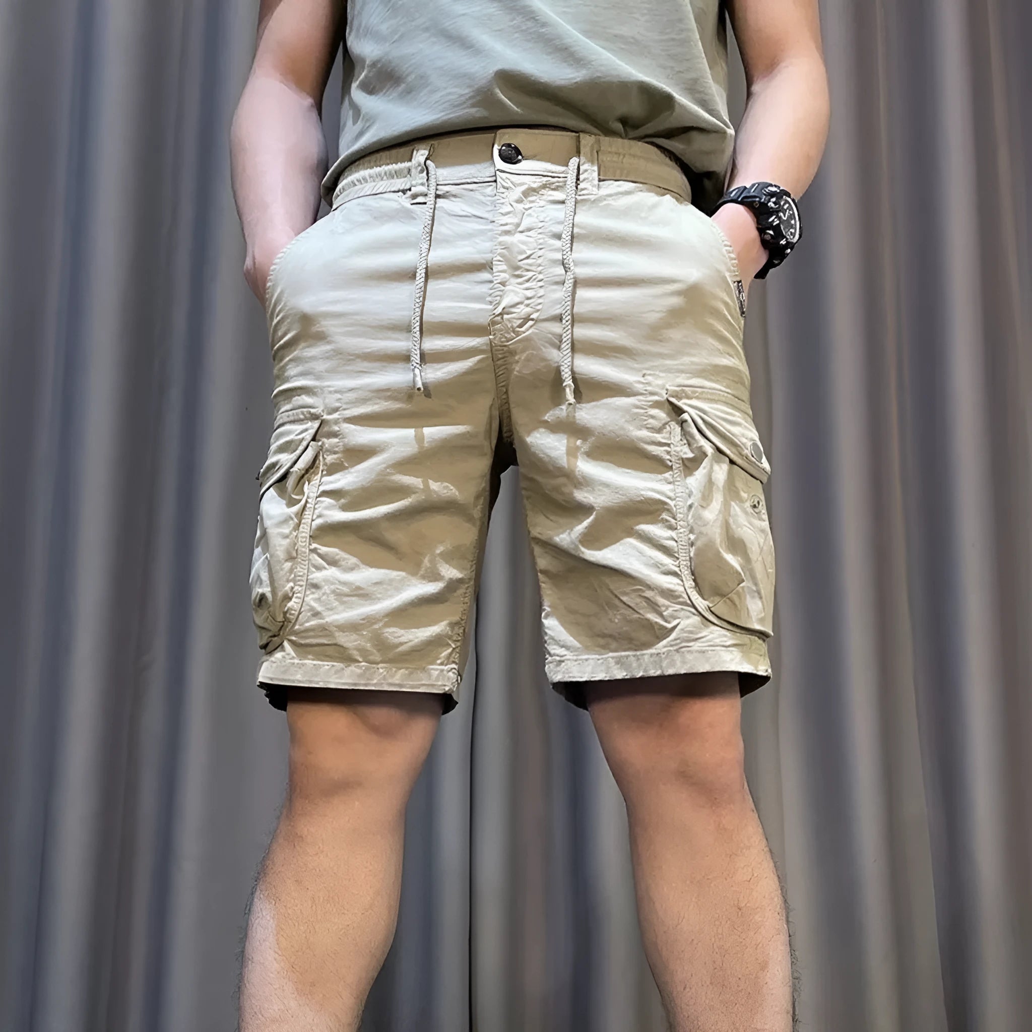 Loose straight Korean-style casual overalls with multiple pockets in micro-elastic polyester fabric