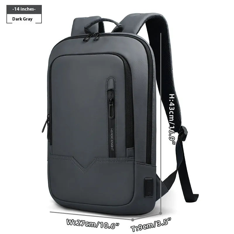 Solid colour polyester laptop backpack with USB charging port shown in olive green.