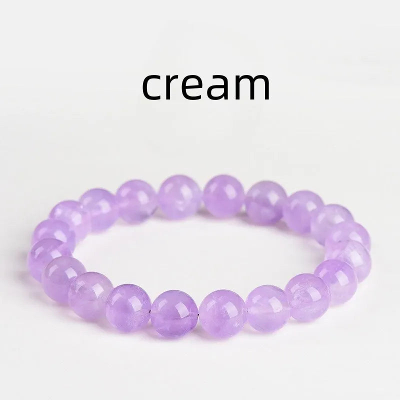 Lavender amethyst bracelet with water ripple texture on round beads in unisex design.