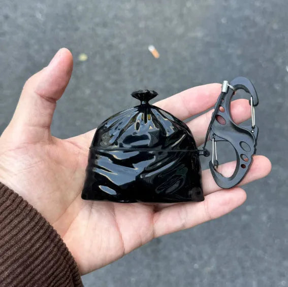 Original black silicone trash bag earphone case soft shell for wireless earbuds handmade cover