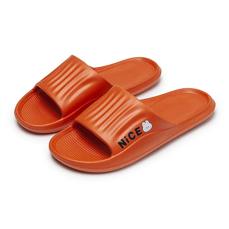 Cartoon pattern EVA flip flop slippers available in six colours for adult bathroom use