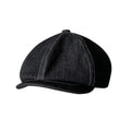 Black Japanese denim cotton beret hat with retro octagonal design