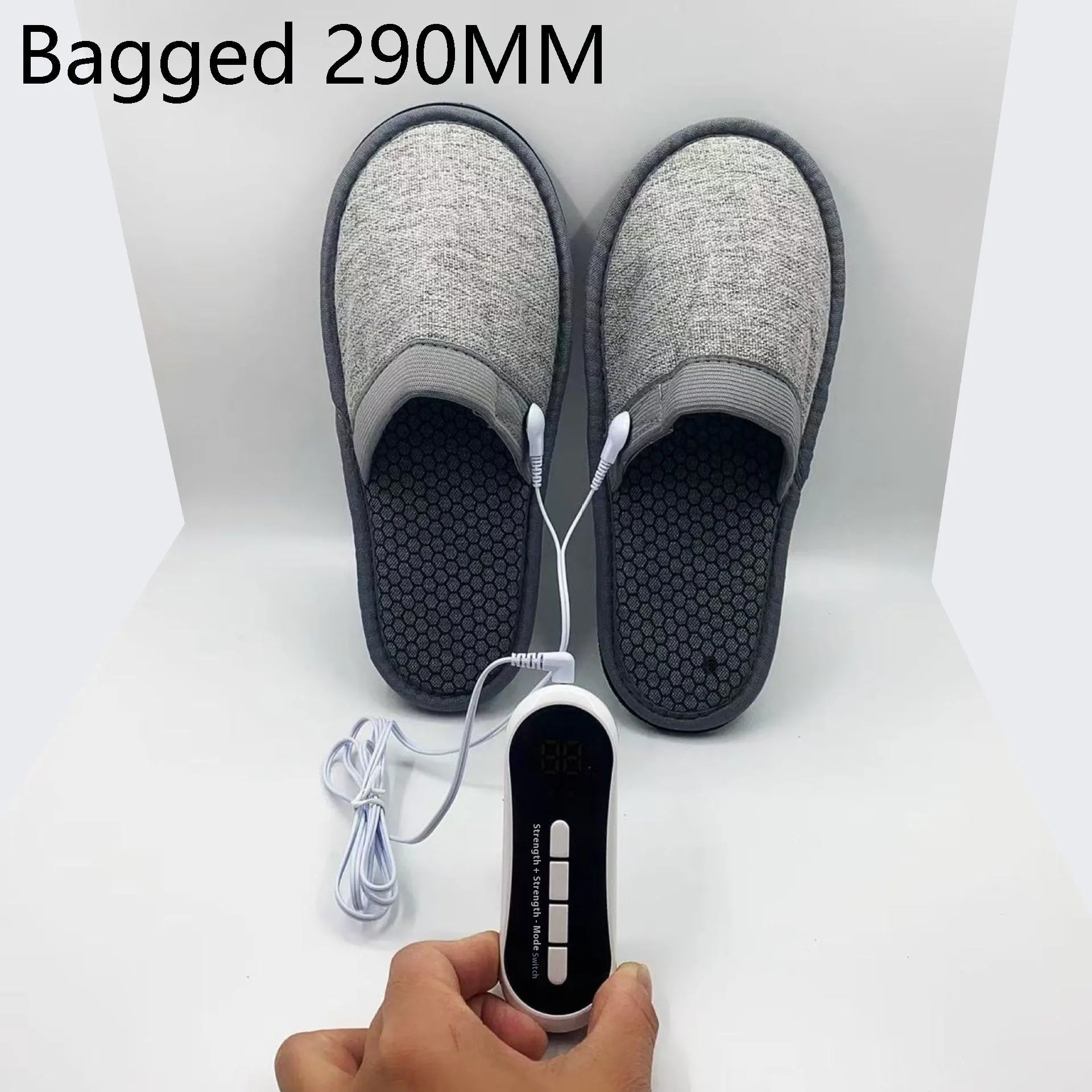 Gray micro current massage slippers with pulse electrode therapy, linen upper and non-slip sole
