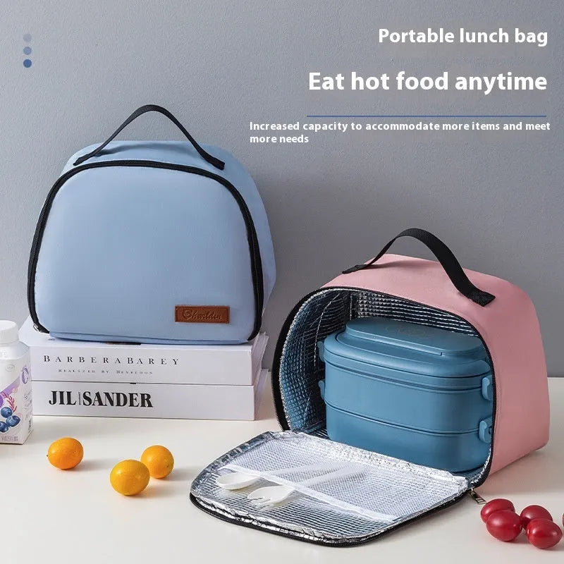 Insulated lunch box bag in textured cloth fabric with large capacity for bento containers