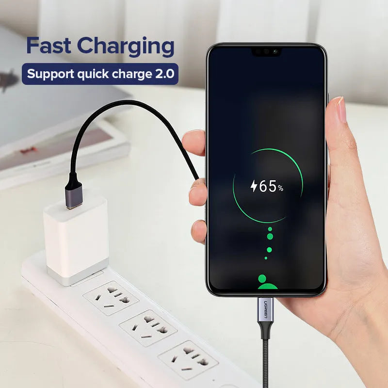 Grey Micro USB data cable with 2.4A fast charging, shown against a plain background