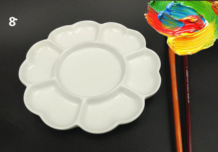 White ceramic plum blossom shaped painting palette for watercolour acrylic oil paints