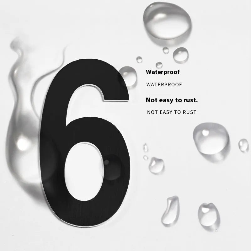 Black stainless steel sticky house number 7.5cm waterproof self-adhesive for outdoor door
