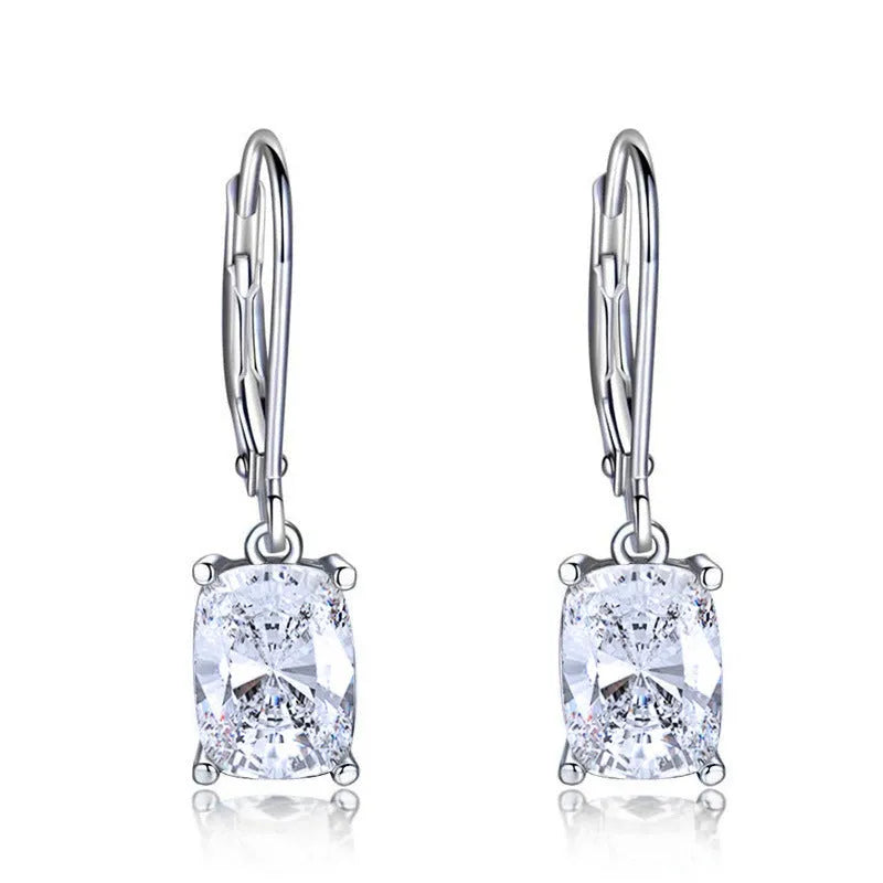 Simple zircon earrings European American geometric copper electroplated earrings in sea blue colour