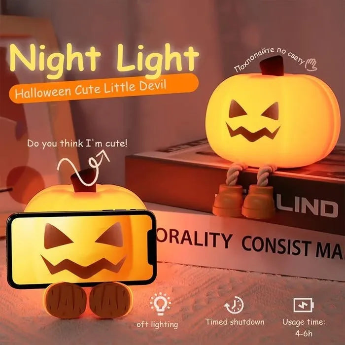 Halloween geometric pumpkin lamp with horror pumpkin design and built-in battery