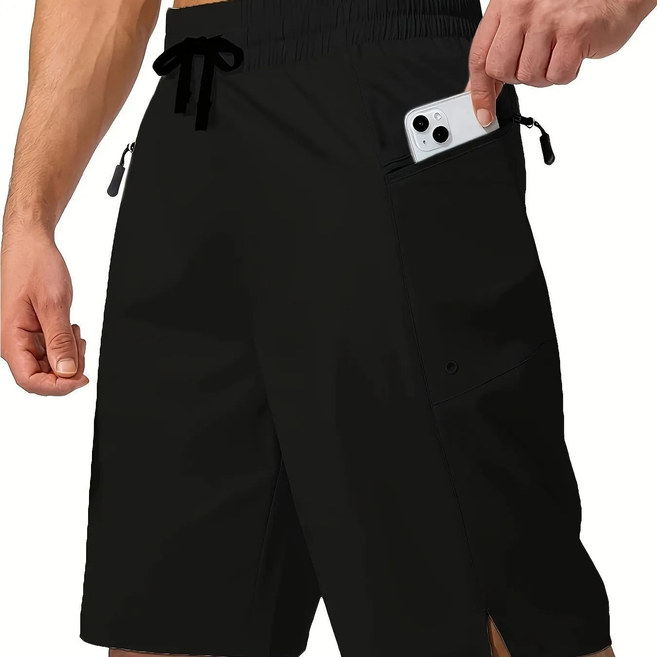 Men's solid colour quick-drying beach shorts with straight-leg design