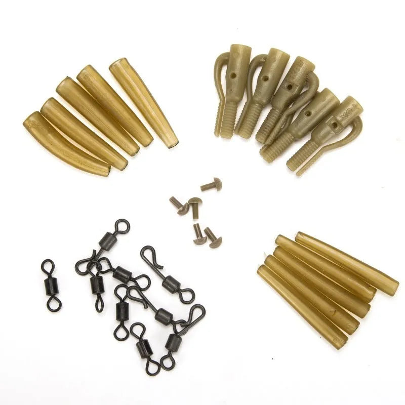 European carp fishing accessory set with 30 pieces including anti-winding pipes, threaded hoses, rotation units and screws