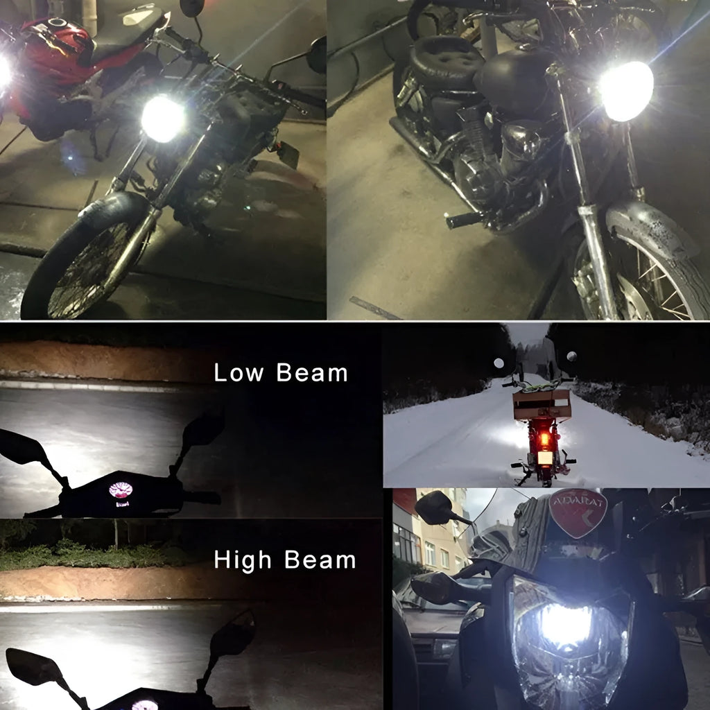 Motorcycle LED headlight with aluminium housing and white light output