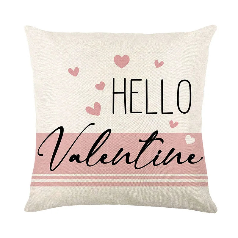 Square pillow cover with red and white plaid heart pattern for Valentine's Day decoration.