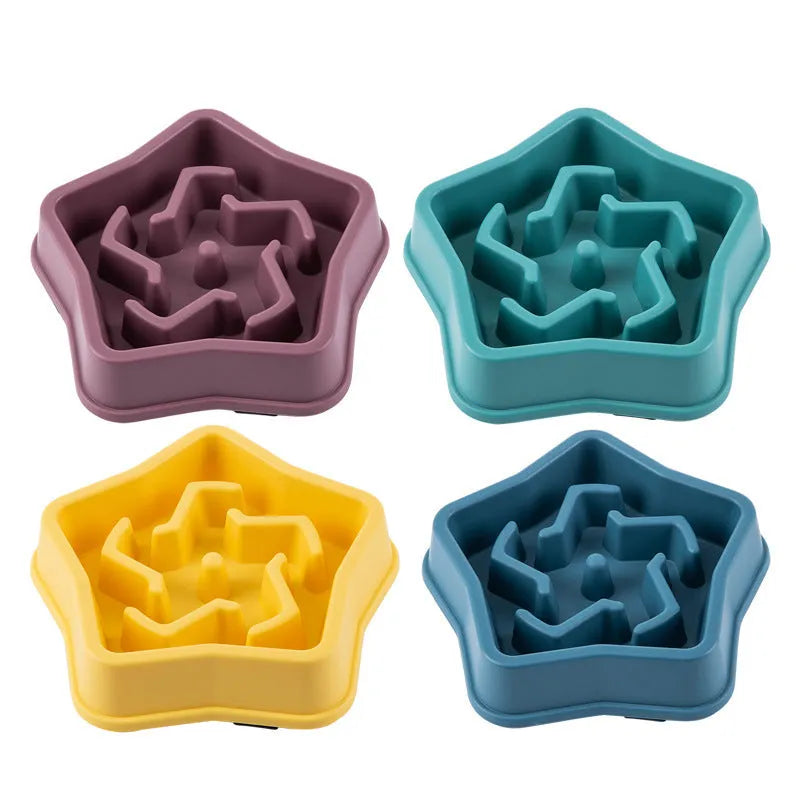 Yellow plastic dog slow feeding bowl with raised pattern measuring 20.1cm