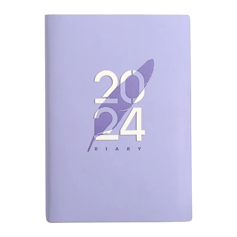 2024 English Schedule Book Daily Planner with blue imitation leather cover, 143 x 211mm