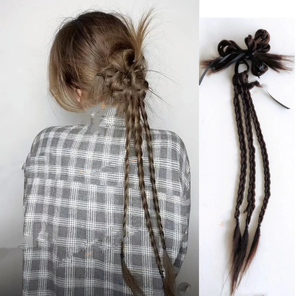 Wig with scratch clip boxing braid in natural black 60cm length protein silk