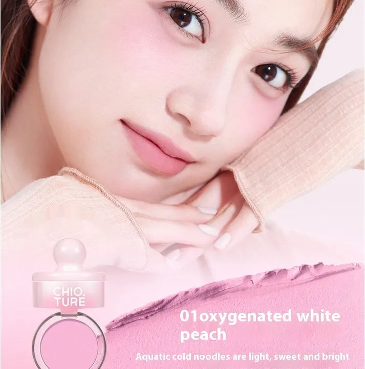 Can powder blusher mud compact with shimmer finish in nude blush colours