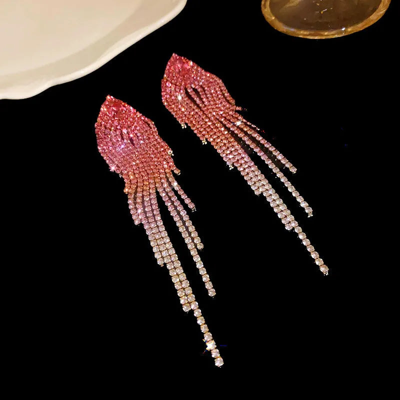 Fashion Love Tassel Stud Earrings for Women copper diamond treatment silver needle heart shape geometric