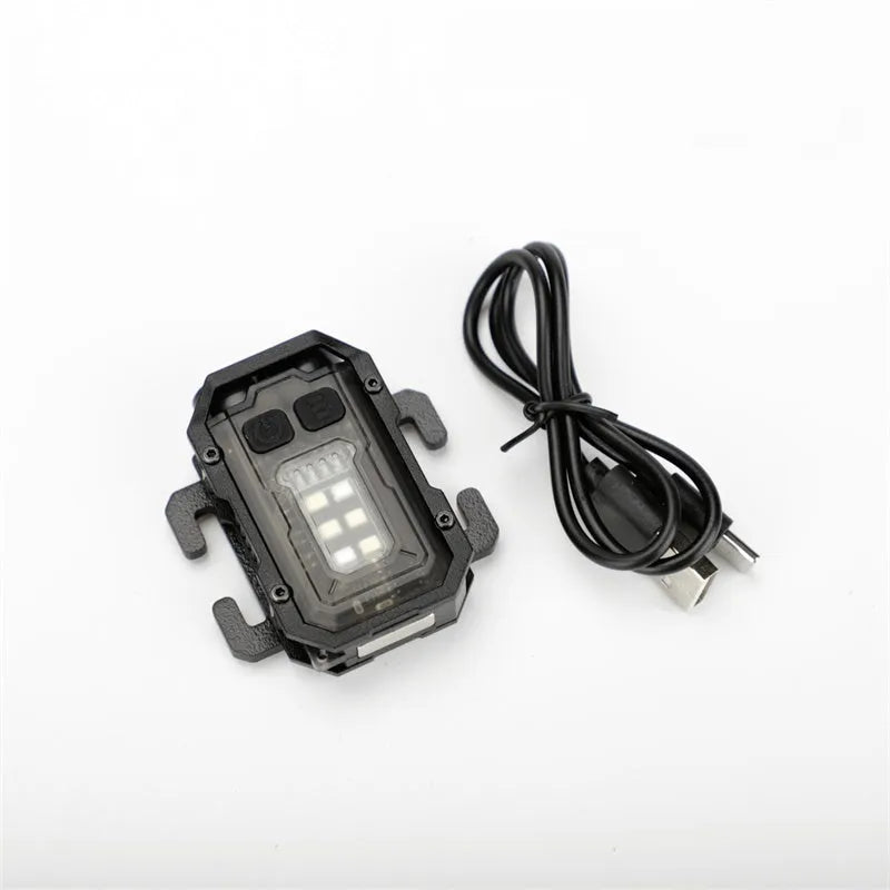 Portable tactical mini warning flashlight with USB charging cable for backpack mounting