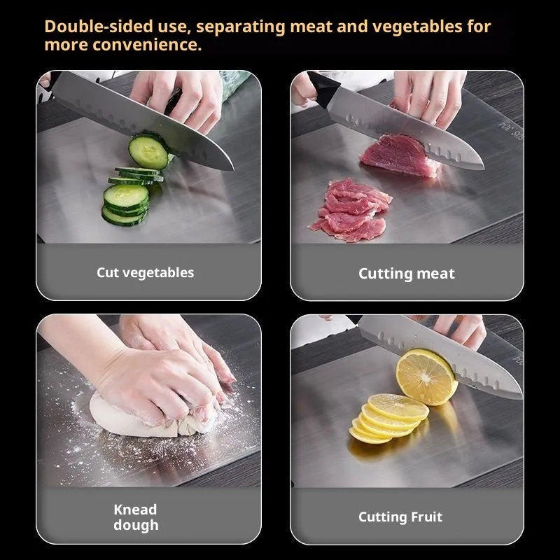 Mildew-proof stainless steel double-sided cutting board square shape SUS304 25x15cm kitchen chopping board