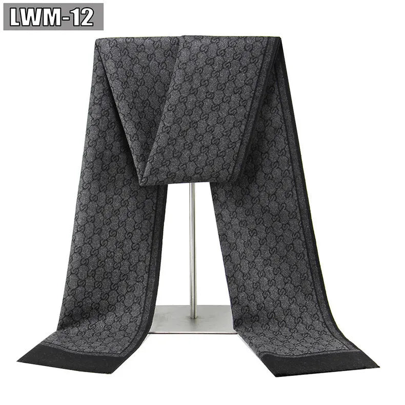 Men's plaid imitation cashmere scarf with tassels, over 175cm long, in a business style