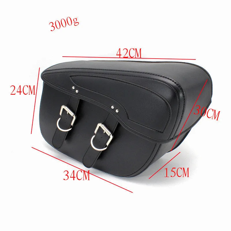 Retro-style motorcycle side box saddle bag in PU leather with dimensions 42cm wide by 30cm tall