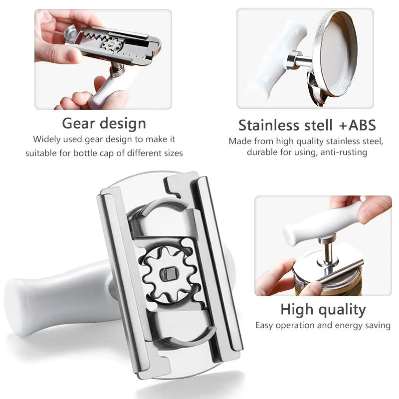 Adjustable jar opener stainless steel with collapsible body, white colour, 8.5x6 cm compact kitchen tool