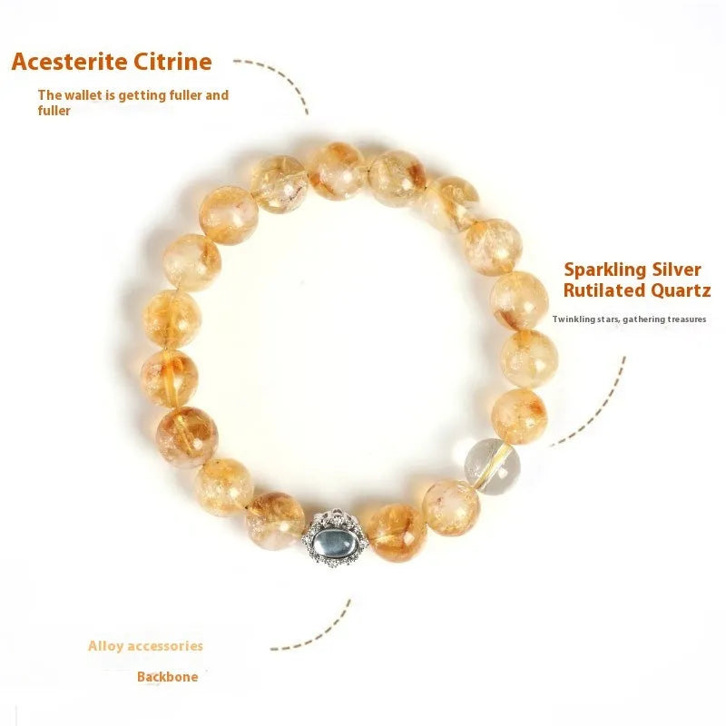 Citrine crystal geometric bracelet with 10mm width and grinding texture