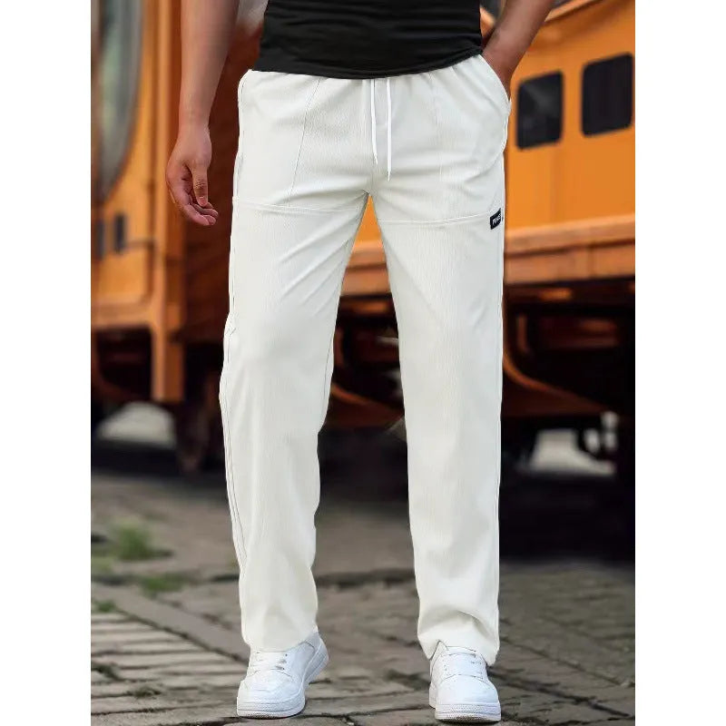 Men's polyester trousers for spring and autumn in light grey, available in sizes S to XXXL
