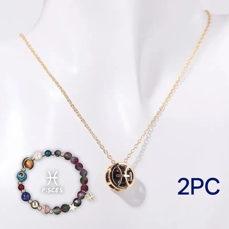 Natural stone beaded necklace and bracelet set on display, showing multiple style colour options.
