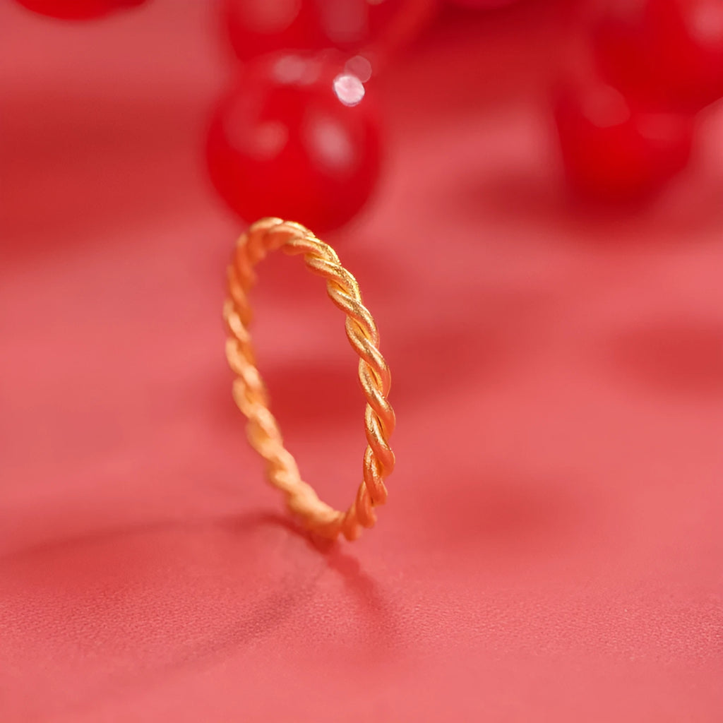 Brass gold plated women's ring showing twist, simple bracelet matte, and simple bracelet glossy style options