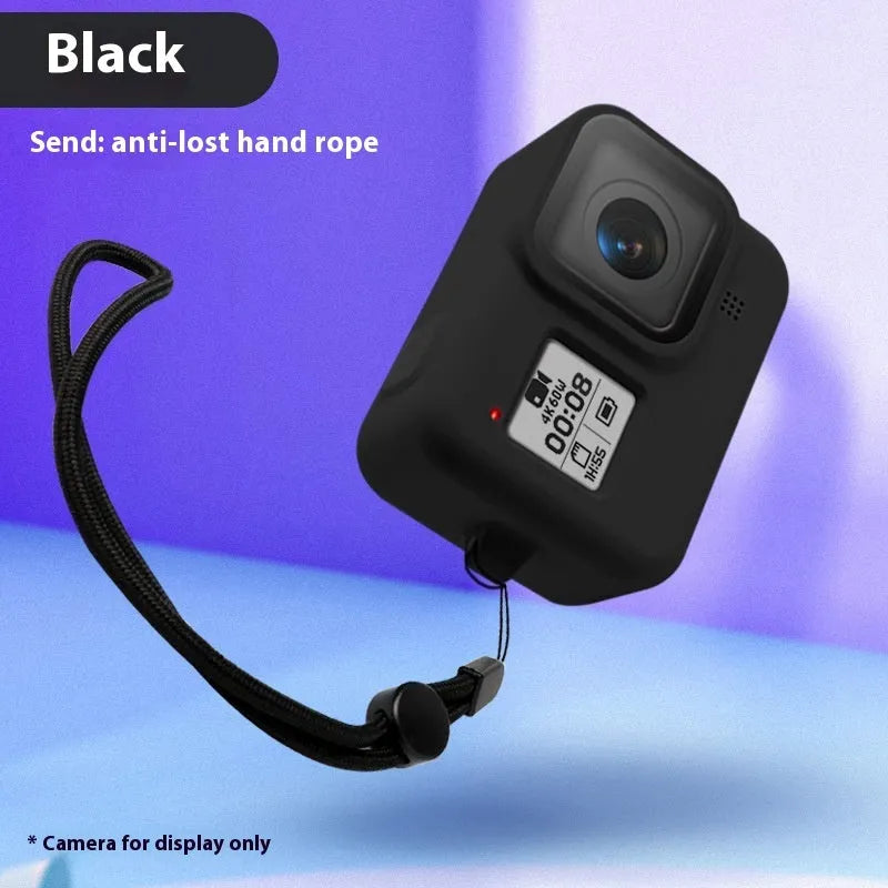 GoPro Hero8 Black protective silicone sleeve with neck lanyard and wrist strap accessories in blue colour