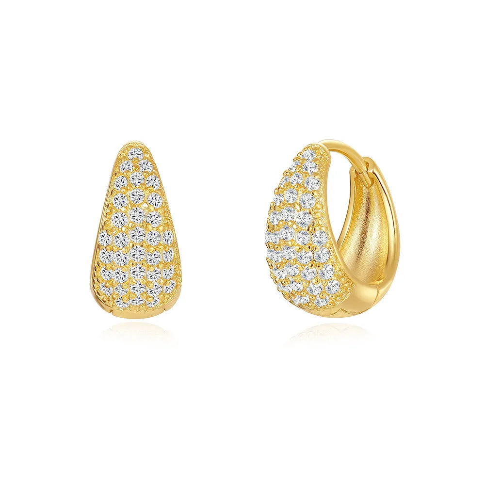 Golden brass diamond earclip earrings with geometric round design and butterfly backings