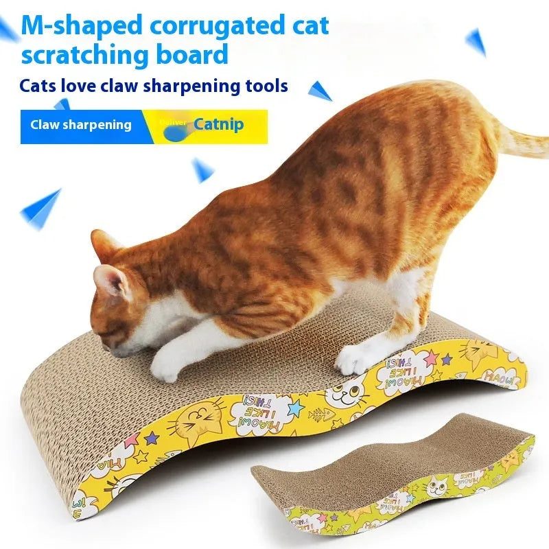 Corrugated paper cat scratch board showing bone-type and wavy style options