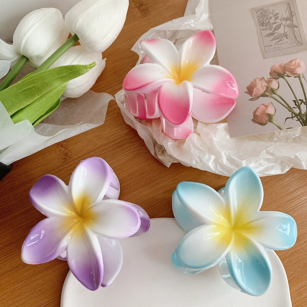 Muweordy plumeria hair clip in six colours plastic and resin floral claw clip for women