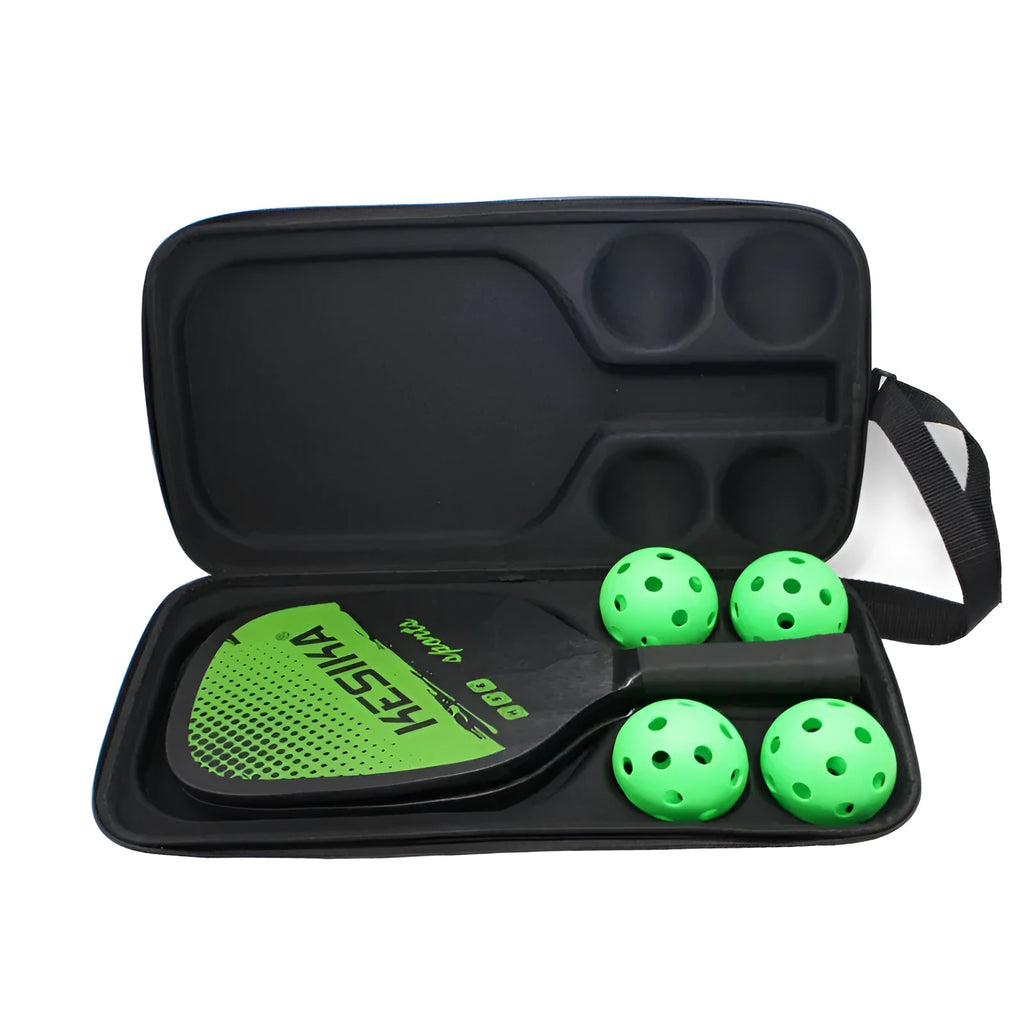 Black waterproof pickleball storage case with double shoulder straps showing organised interior compartments