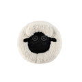 Round fluffy faux wool cat bed in winter warm style, available in sizes L, M, S for indoor cats.