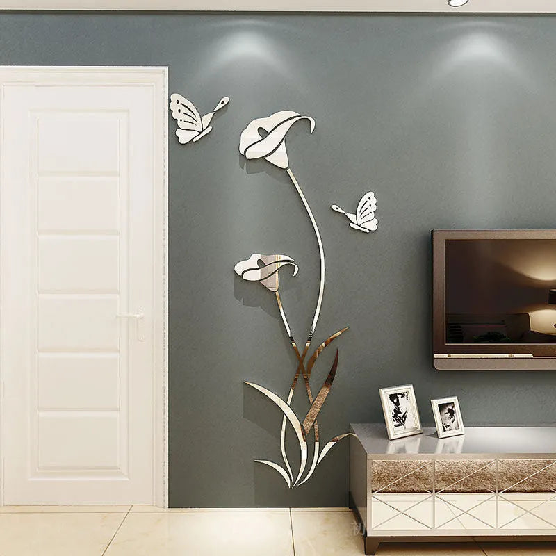 3D acrylic lily wall sticker in six colour options with dimensional floral design