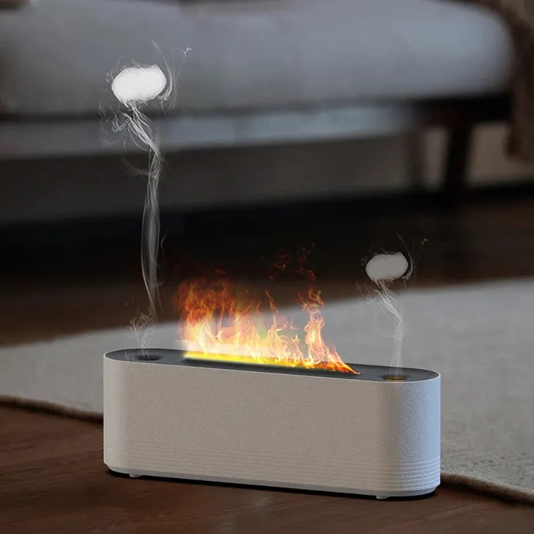 Black ultrasonic aroma diffuser with LED flame lighting emitting cool mist