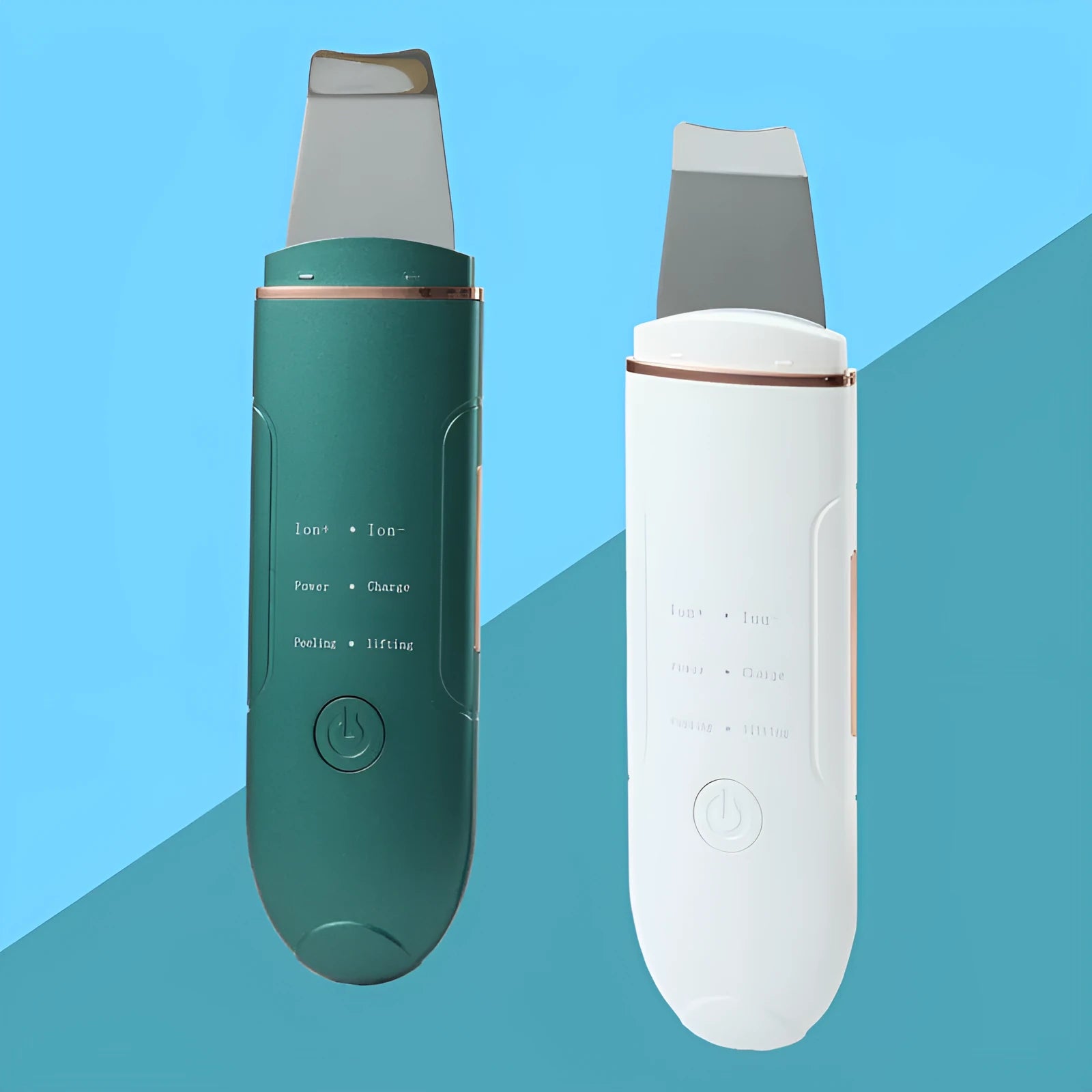 Ultrasonic skin rejuvenation whitening shoveling machine in dark green with shovel knife on white background