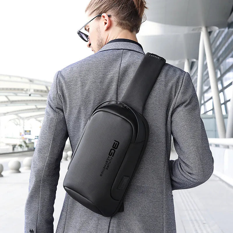 Men's Oxford cloth shoulder bag with USB charging port in four colour options