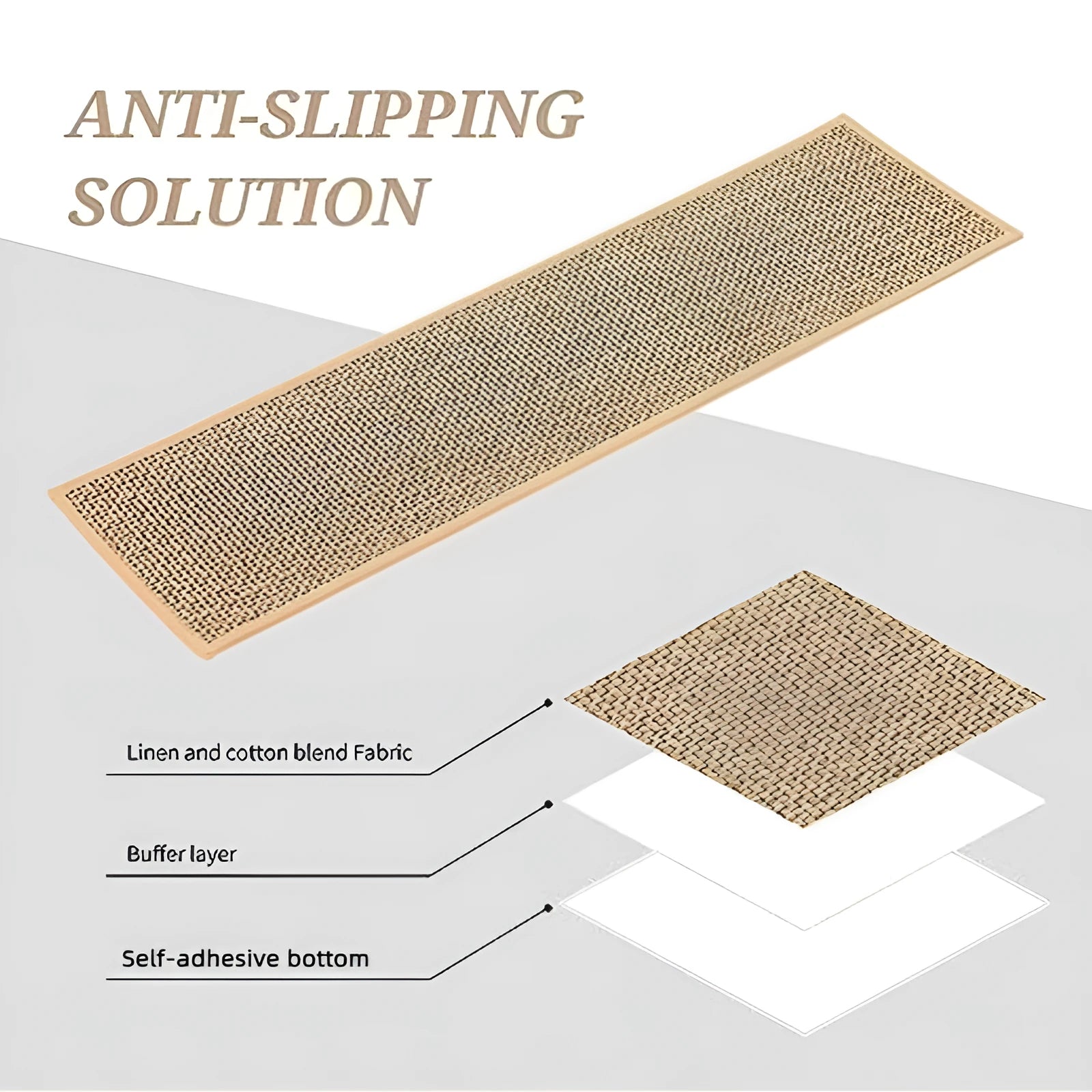 Japanese-style linen stair mat in camel colour with rubber bottom, 20cm by 76cm size
