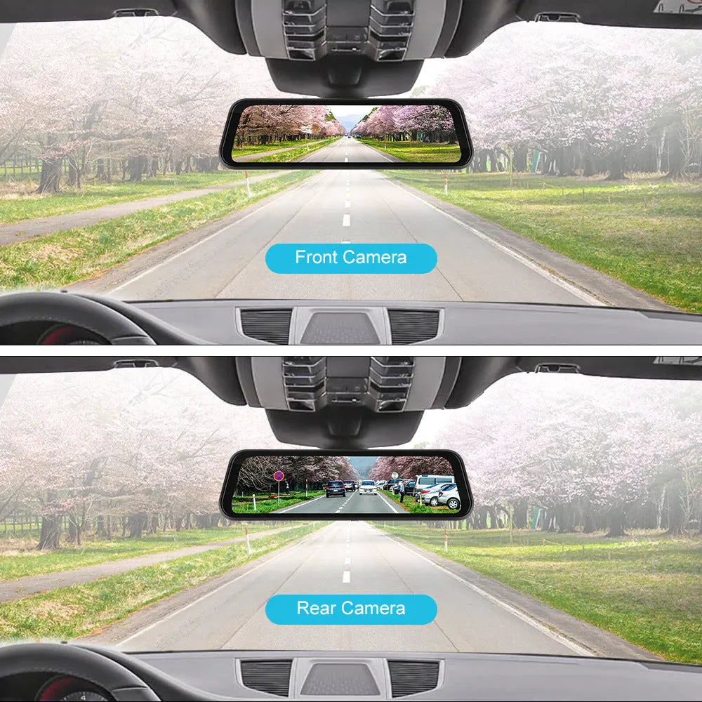 9.66-inch HD wired driving recorder mounted on car dashboard showing front view with night vision