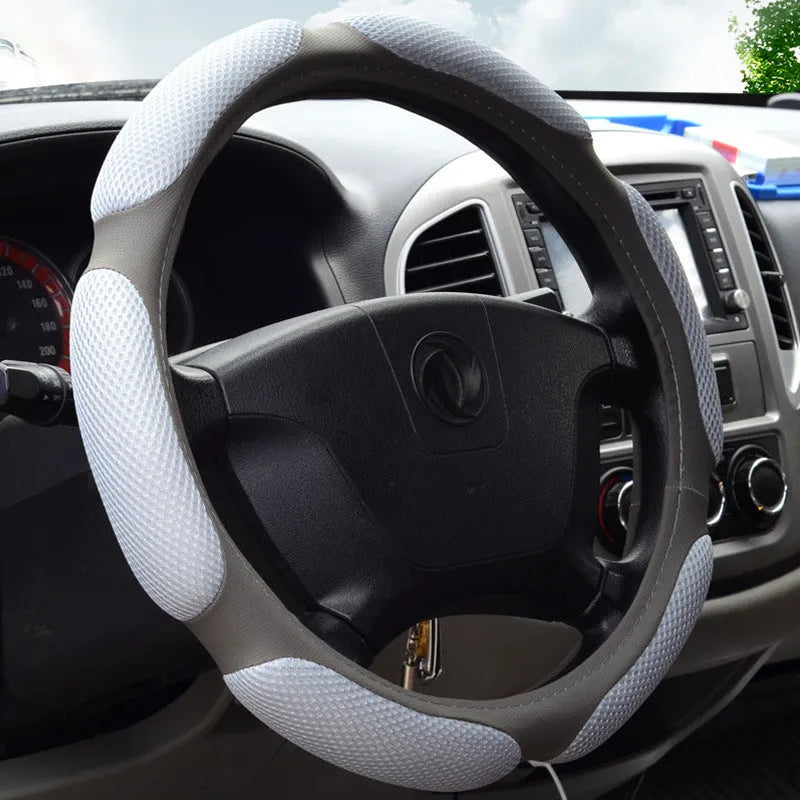 Four seasons universal car steering wheel cover in breathable fabric with anti-slip surface, black colour