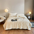 Polyester thermal flannel blanket in tea green colour on bed
