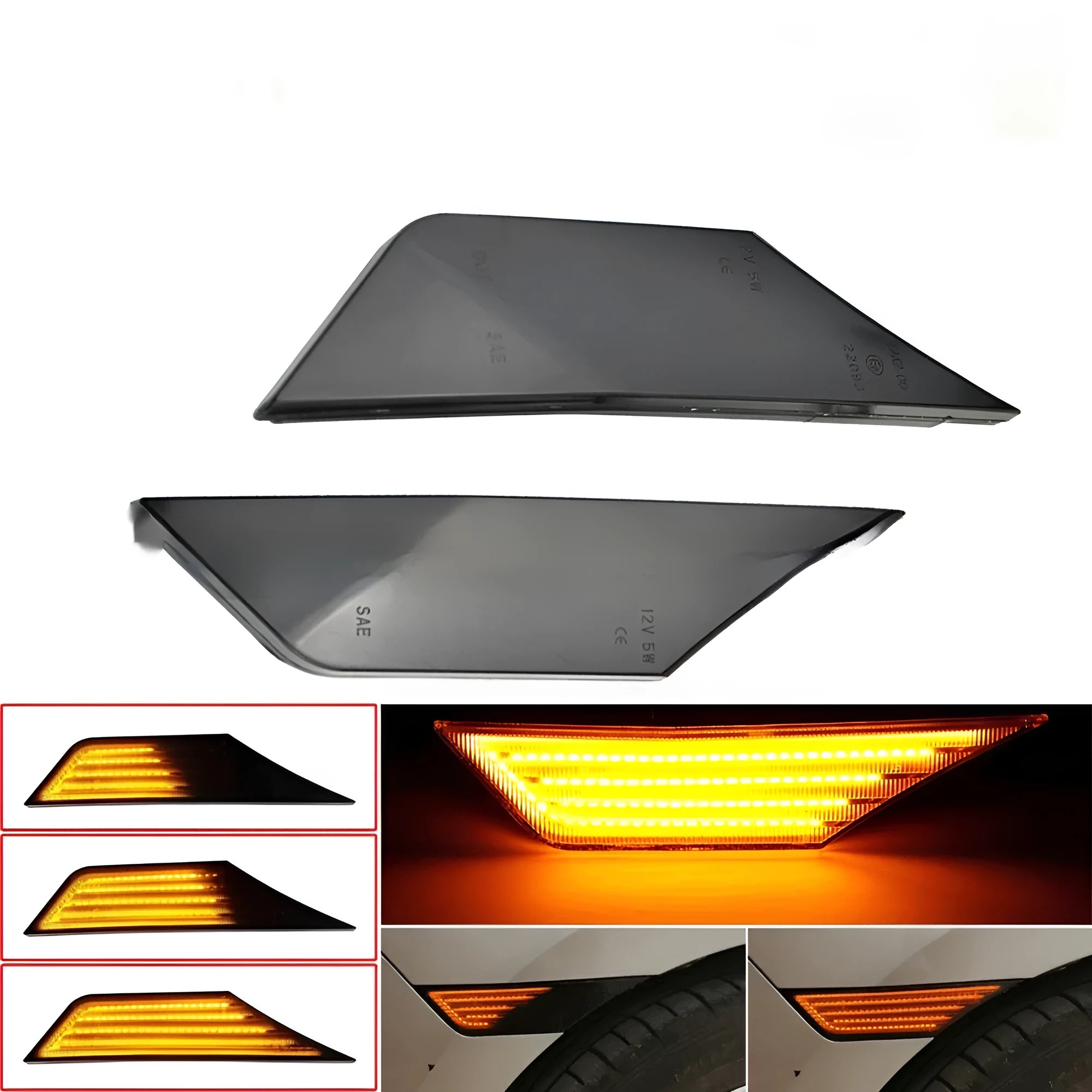 Black shell flowing water style side fender light for Honda Civic 10th Gen Sedan 2016-2018 with yellow LED