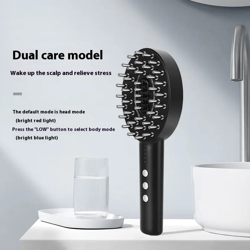 KD3802 black handheld scalp medicine applicator with vibration massage function on a white background.